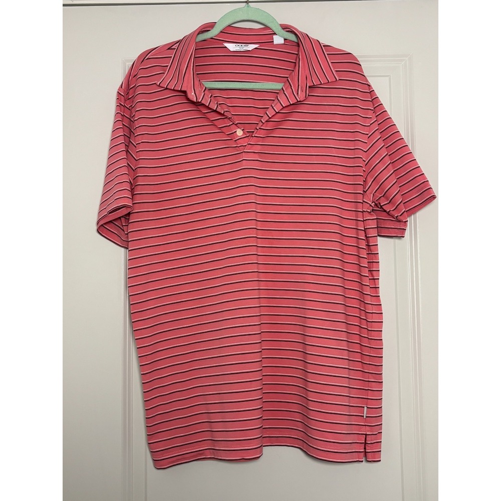 Oobe Authentic Performance Polo Shirt Mens XL Pink Striped Side Slit Golf Tennis